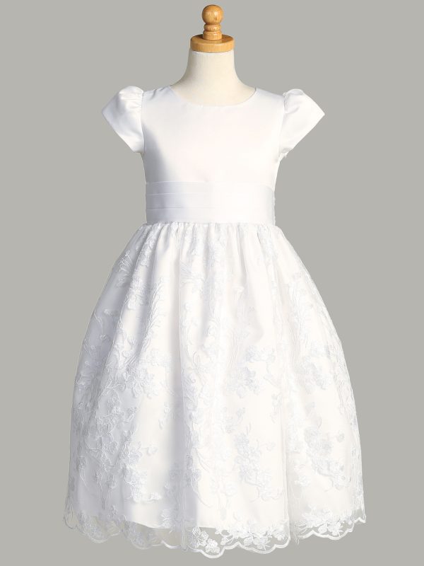 SP186 — SP186 White First Communion Dress Satin & Embroidered tulle with sequins