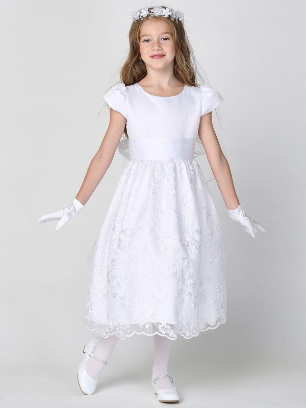 SP186 model — SP186 White First Communion Dress Satin & Embroidered tulle with sequins
