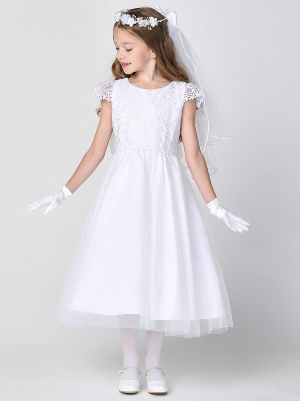 SP189 model — SP189 White First Communion Dress Embroidered tulle