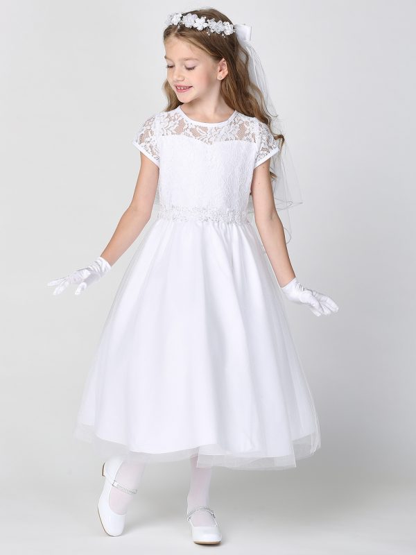 SP190 model — SP190 White First Communion Dress Lace and Tulle