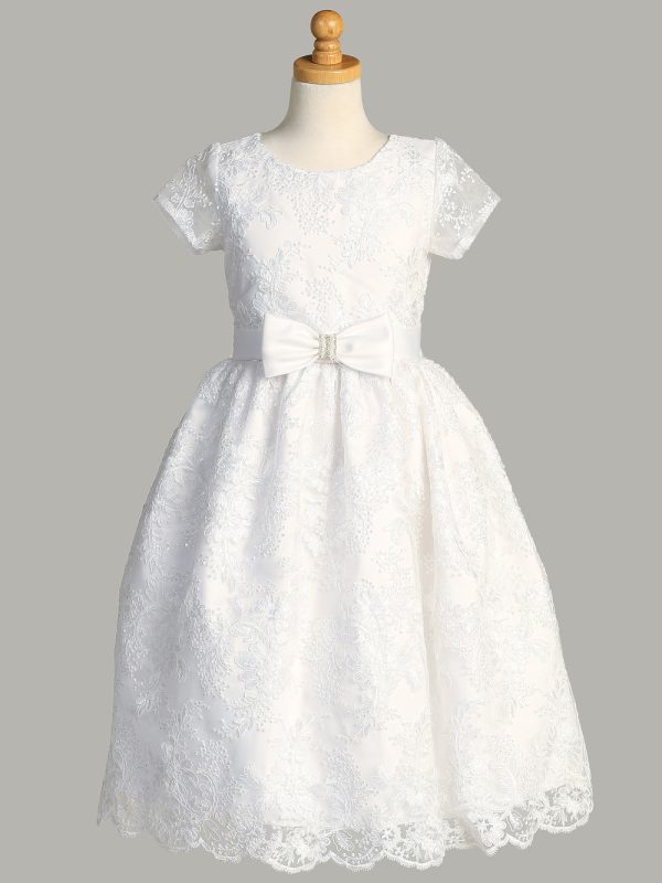 SP194 — SP194 White First Communion Dress Corded / Embroidered tulle with sequins
