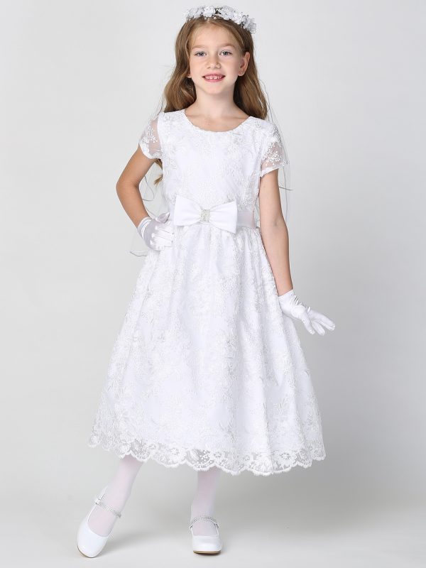 SP194 model — SP194 White First Communion Dress Corded / Embroidered tulle with sequins