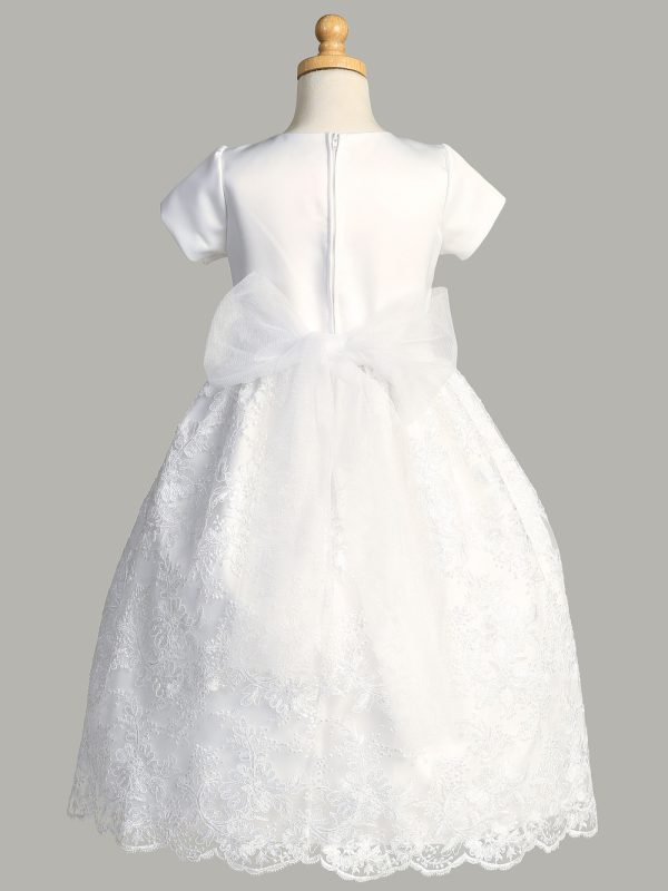 SP195 Back — SP195 White First Communion Dress Satin & Corded/Embroidered tulle with sequins