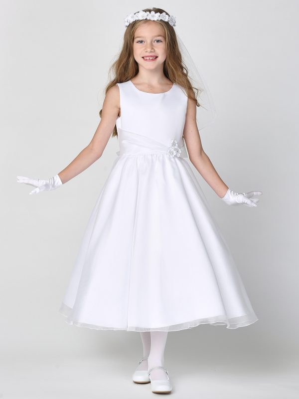SP199 model — SP199 White First Communion Dress Satin & Crystal organza