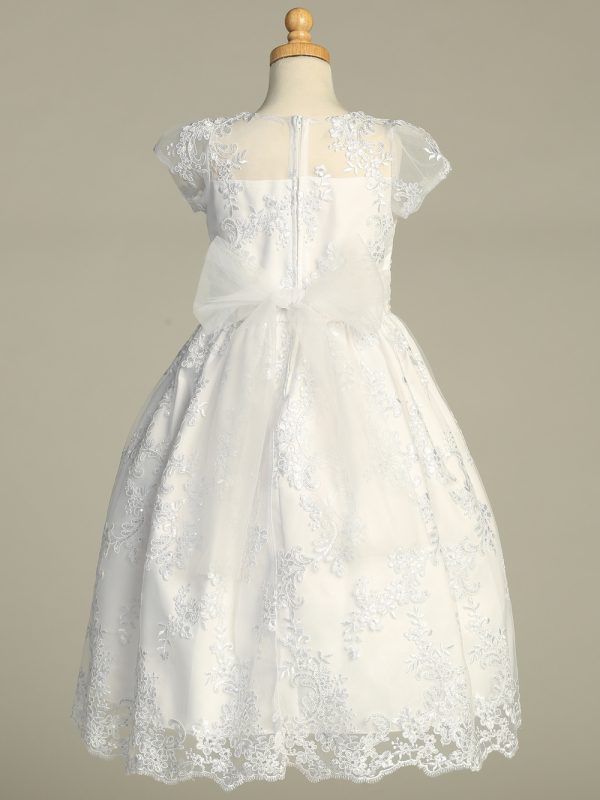 SP202 White back — SP202 White First Communion Dress Corded embroidered tulle with sequins