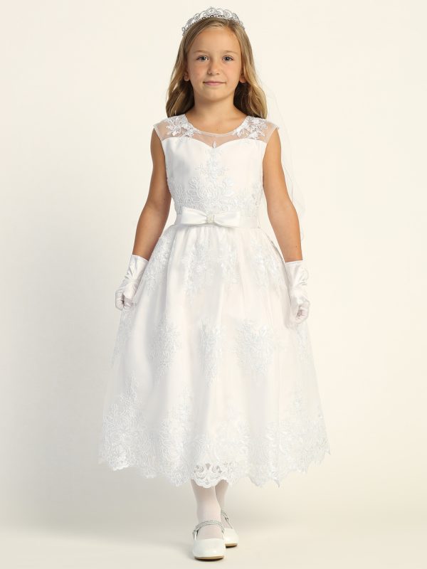 SP203 Model — SP203 White First Communion Dress Corded embroidered tulle with sequins