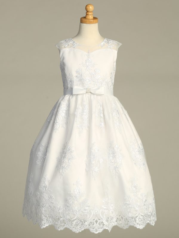 SP203 White — SP203 White First Communion Dress Corded embroidered tulle with sequins