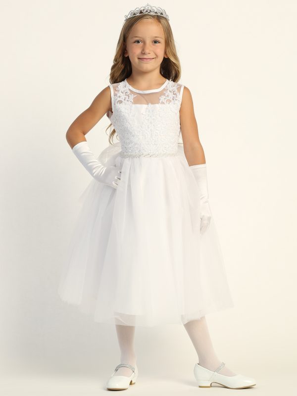 SP204 Model — SP204 White First Communion Dress Corded embroidered tulle with sequins