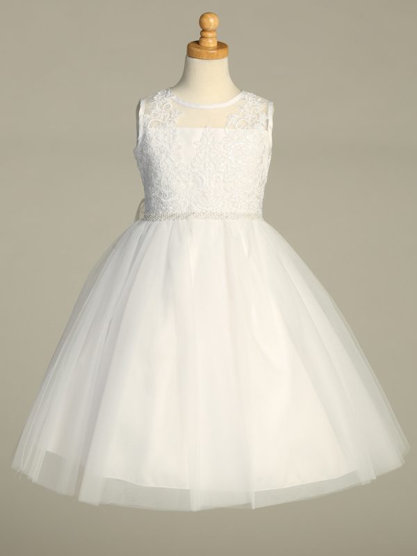 SP204 White — SP204 White First Communion Dress Corded embroidered tulle with sequins