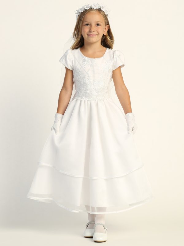 SP205 Model — SP205 White First Communion Dress Embroidered tulle with sequins