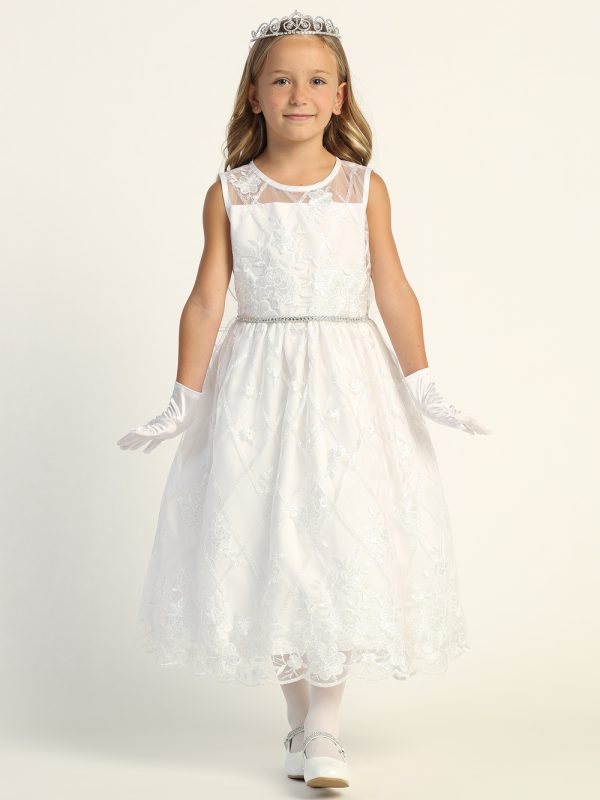 SP206 Model — SP206 White First Communion Dress Embroidered tulle with sequins