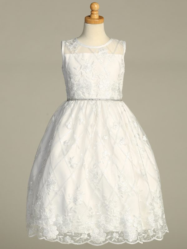 SP206 White — SP206 White First Communion Dress Embroidered tulle with sequins
