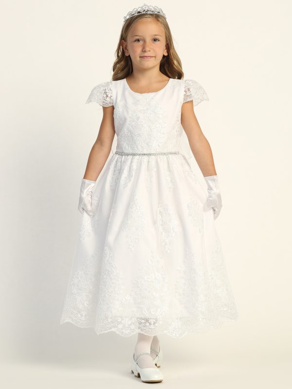 SP207 Model — SP207 White First Communion Dress Corded embroidered tulle with sequins