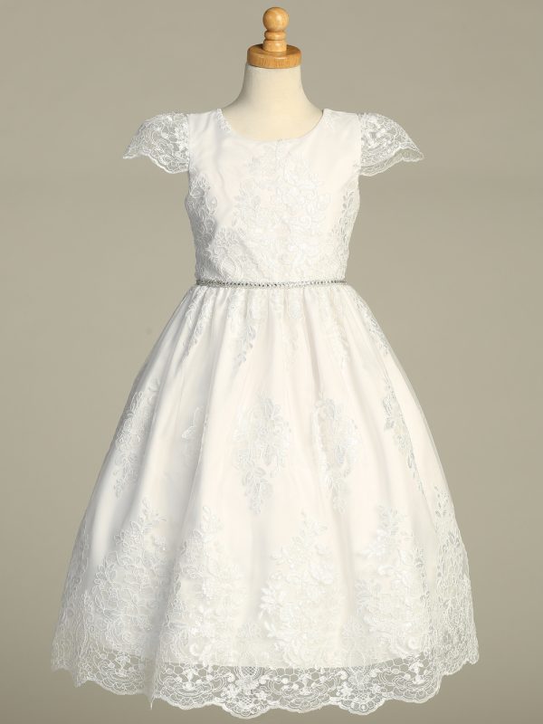 SP207 White — SP207 White First Communion Dress Corded embroidered tulle with sequins