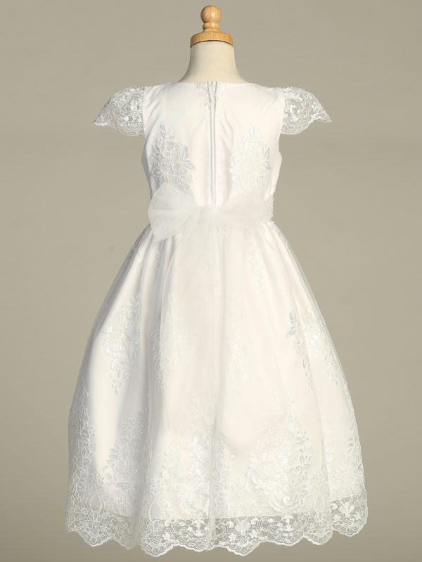 SP207 White back — SP207 White First Communion Dress Corded embroidered tulle with sequins