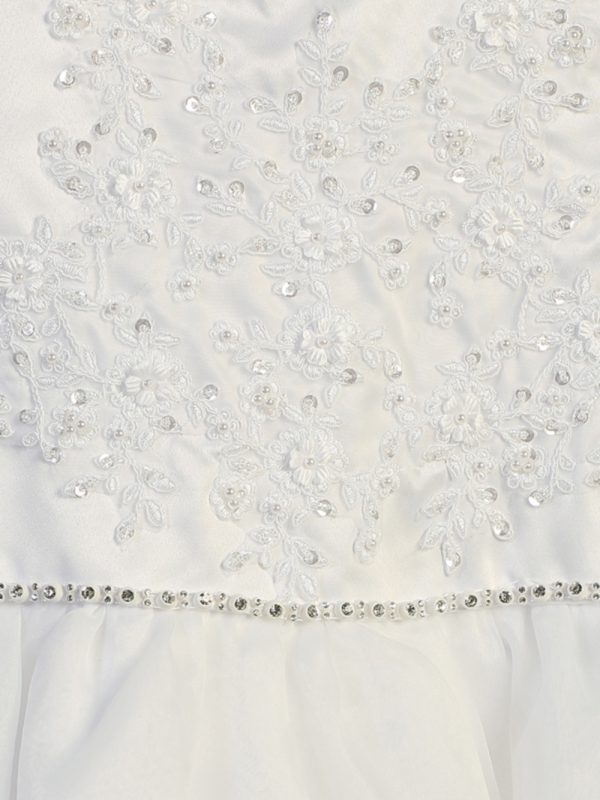 SP604 close up — SP604 White First Communion Dress Beaded applique on tulle & organza