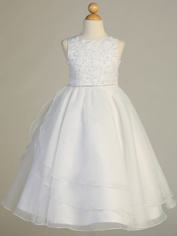 SP604 gray — SP604 White First Communion Dress Beaded applique on tulle & organza
