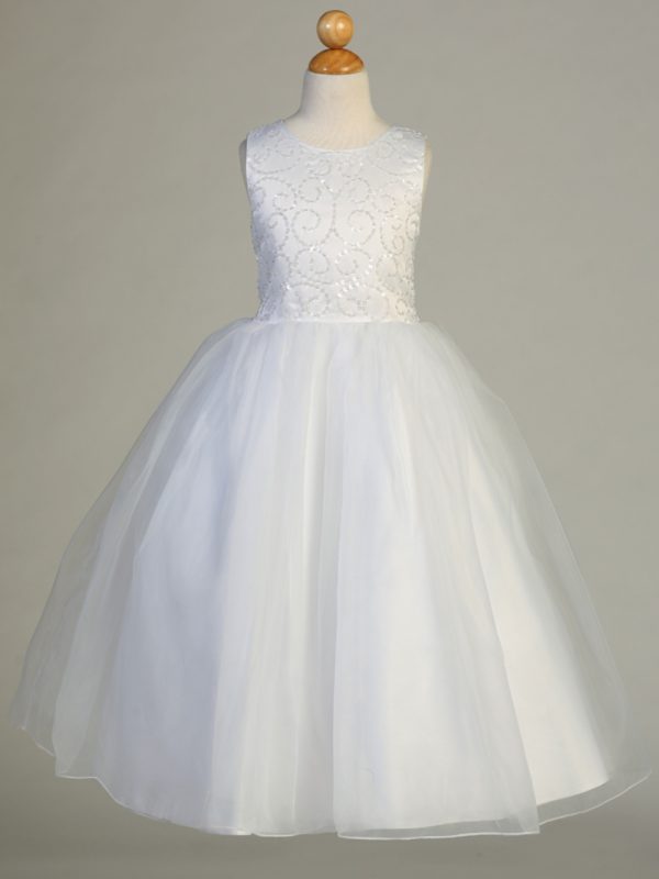 SP610 grey — SP610 White First Communion Dress Beaded satin with sequins & tulle