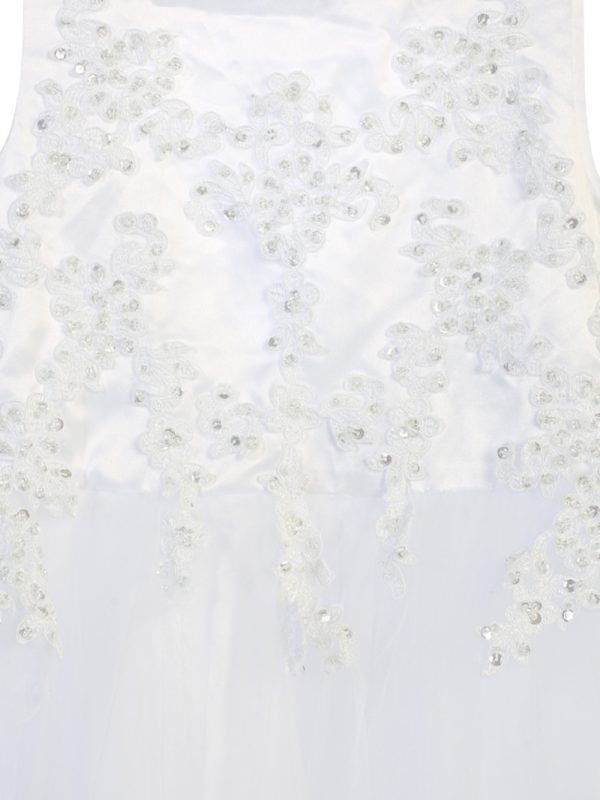 SP612 Closeup — SP612 White First Communion Dress Embroidered applique with sequins & tulle