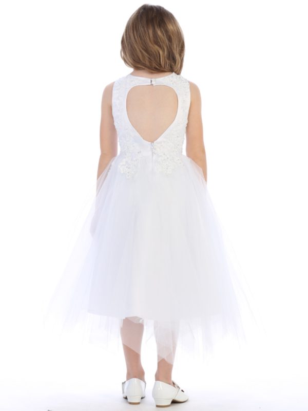 SP612 back — SP612 White First Communion Dress Embroidered applique with sequins & tulle