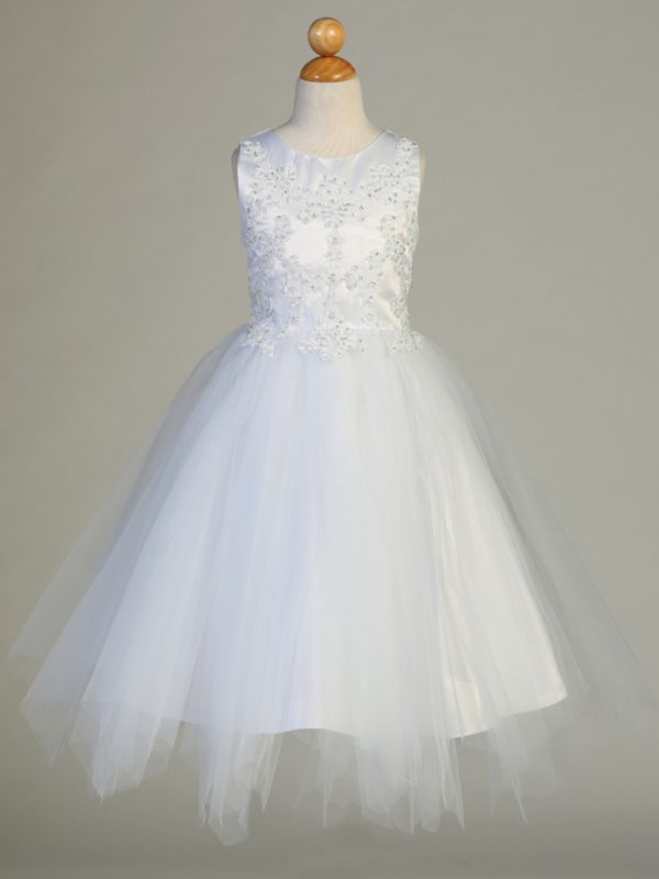SP612 grey — SP612 White First Communion Dress Embroidered applique with sequins & tulle