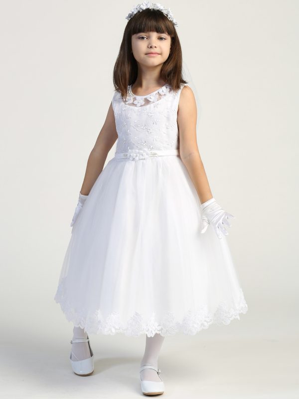 SP646 Model — SP646 White First Communion Dress Embroidered tulle