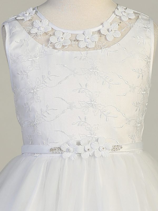SP646 close up — SP646 White First Communion Dress Embroidered tulle