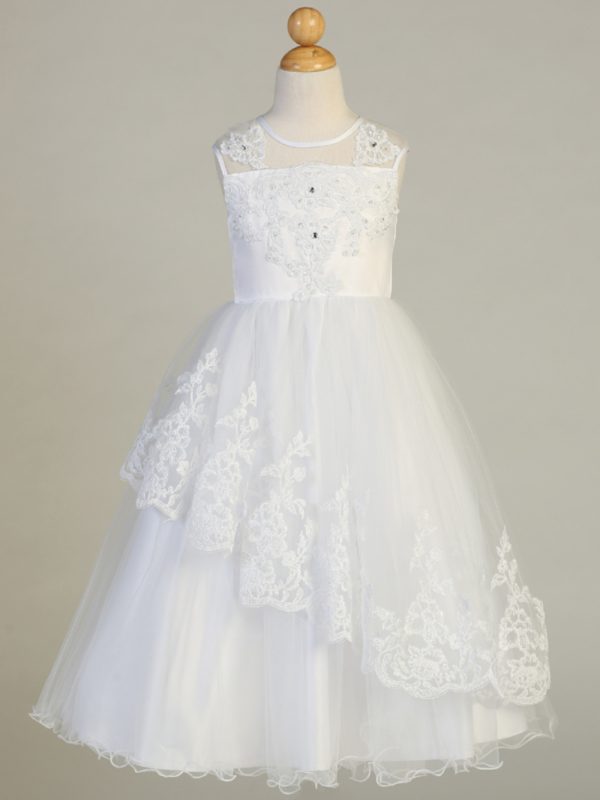 SP648 — SP648 White First Communion Dress Tulle with beaded applique