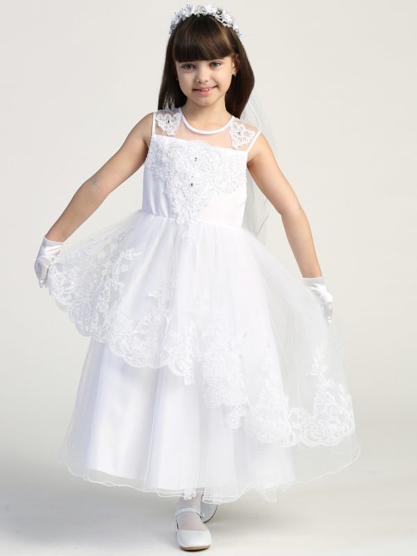 SP648 Model — SP648 White First Communion Dress Tulle with beaded applique