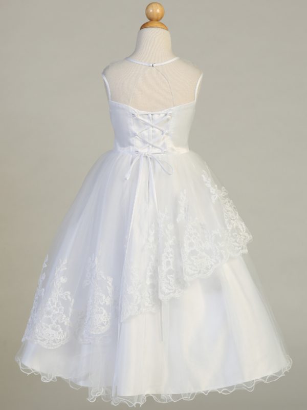 SP648 back — SP648 White First Communion Dress Tulle with beaded applique