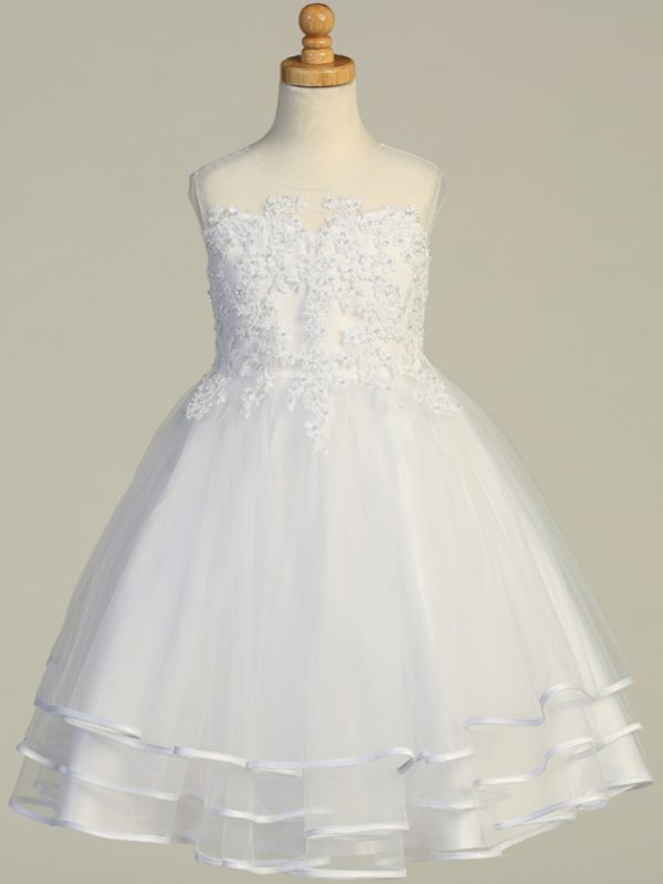 SP706 — SP706 White First Communion Dress Beaded & embroidered tulle