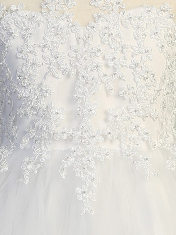 SP706 close up — SP706 White First Communion Dress Beaded & embroidered tulle