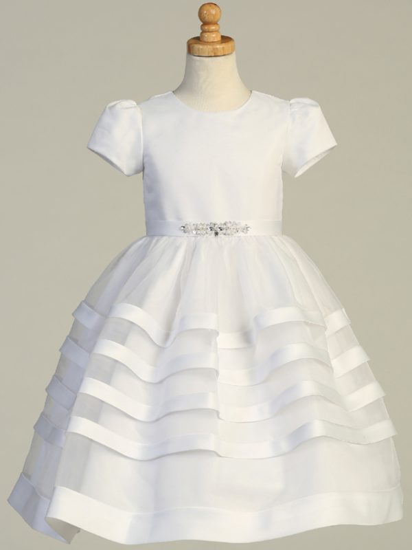 SP708 — SP708 White First Communion Dress Satin with organza overlay