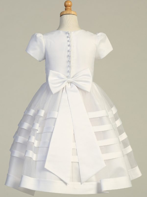 SP708 back — SP708 White First Communion Dress Satin with organza overlay