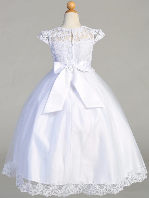 SP712 back — SP712 White First Communion Dress Embroidered Lace on tulle with Beads & Sequins