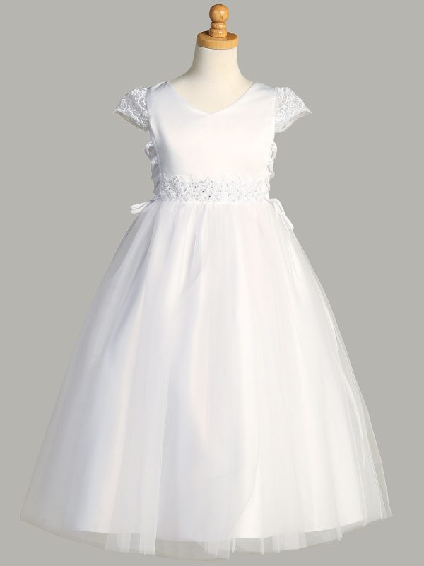 SP715 — SP715 White First Communion Dress Satin & Tulle with corset sides