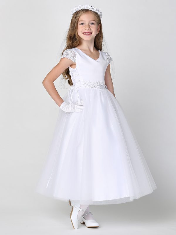 SP715 model — SP715 White First Communion Dress Satin & Tulle with corset sides