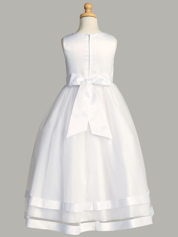 SP717 Back — SP717 White First Communion Dress Satin & Glitter tulle with pearl neckline