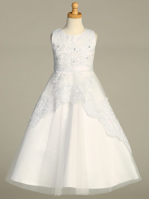 SP721 Front — SP721 White First Communion Dress Embroidered tulle with sequins