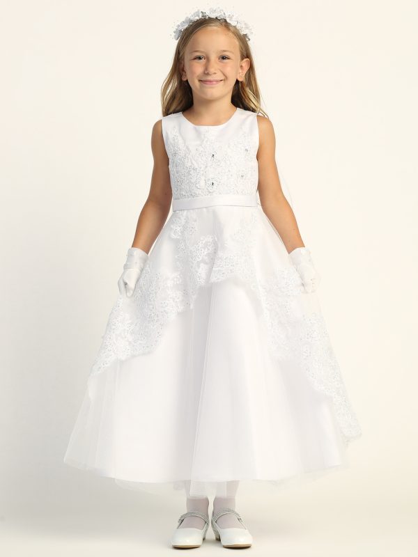 SP721 Model — SP721 White First Communion Dress Embroidered tulle with sequins