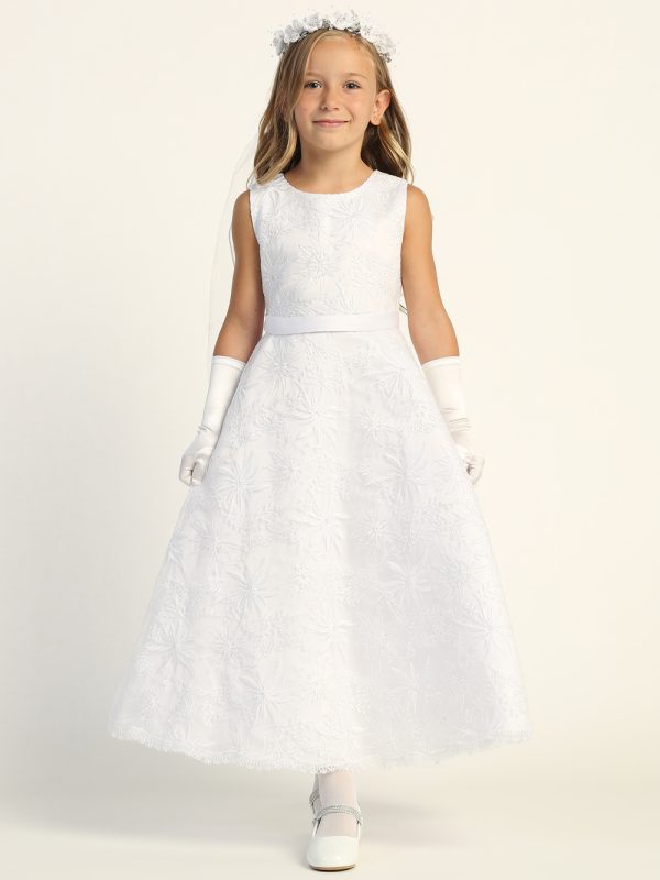 SP722 Model — SP722 White First Communion Dress Embroidered tulle with sequins