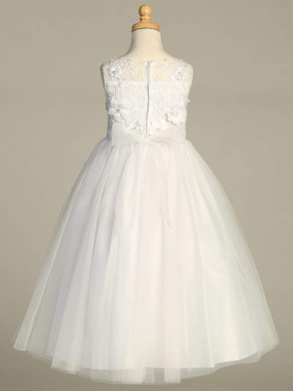 SP723 White First Communion Dress Embroidered tulle with 3D flowers - Image 3