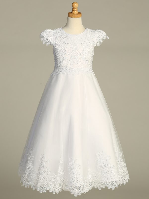 SP724 Front — SP724 White First Communion Dress Embroidered tulle with sequins