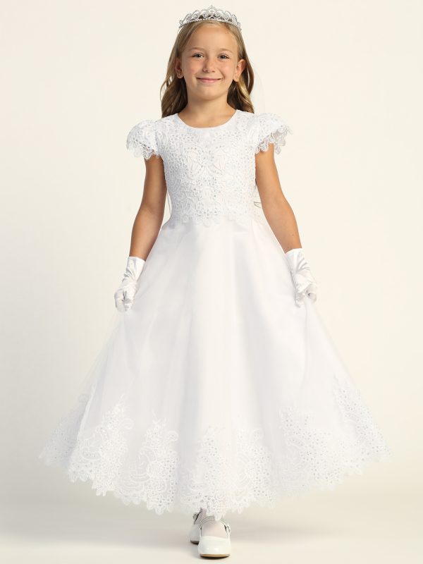 SP724 Model — SP724 White First Communion Dress Embroidered tulle with sequins