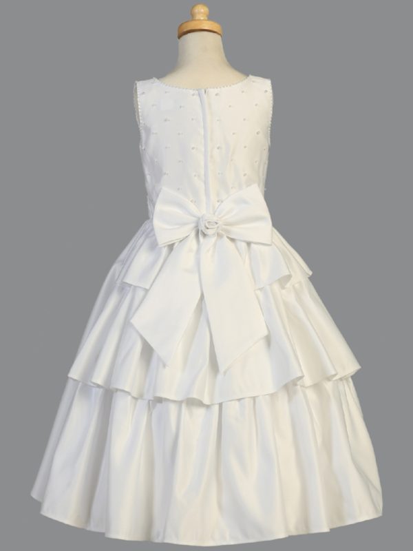 SP853 B — SP853 White First Communion Dress Satin with pearl accents