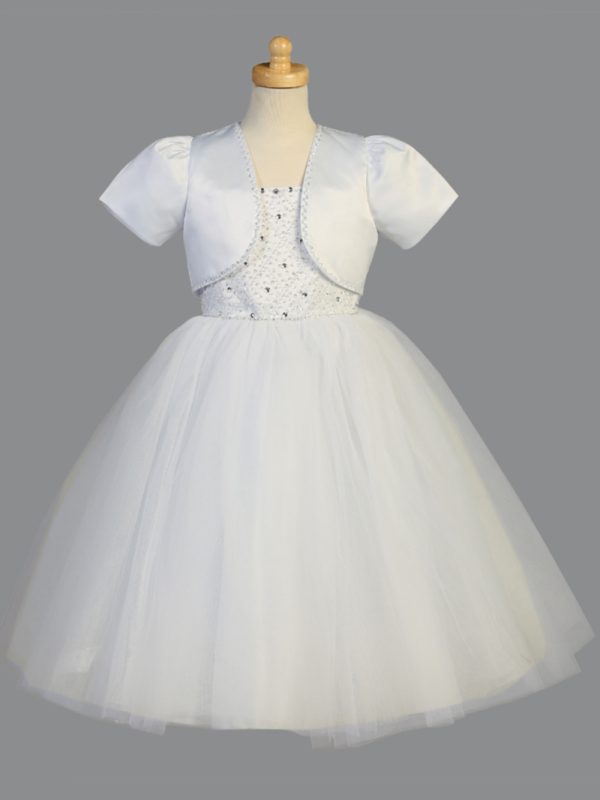 SP927 — SP927 White First Communion Dress Beaded satin & tulle