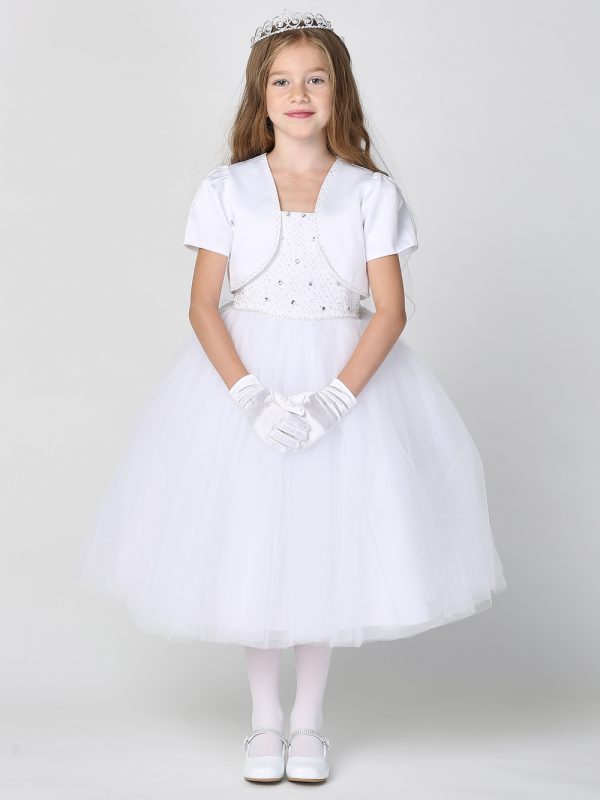 SP927 model — SP927 White First Communion Dress Beaded satin & tulle