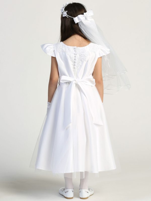 SP975 Model back 01 — SP975 White First Communion Dress Satin with corded lace applique