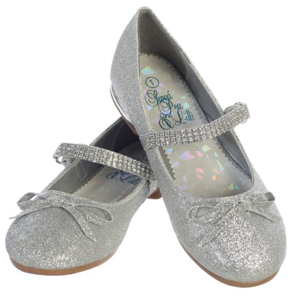 Summer Silver — SUMMER BLK Girl's flat shoes with rhinestone strap & bow accent - Girls