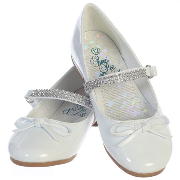 Summer White — SUMMER BLK Girl's flat shoes with rhinestone strap & bow accent - Girls